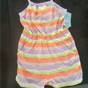 Cat & Jack Girls' Neon Coral, Lime & Lavender Striped Romper